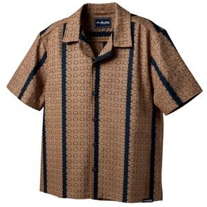 Brooklyn Cloth Men's Brown Striped Camp Collar Shirt Size M Button Up